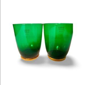 NEW GORHAM LENOX TOUCH OF GOLD SET OF 2 IVY GREEN COLOR 16 OZ GLASSES STEMLESS.